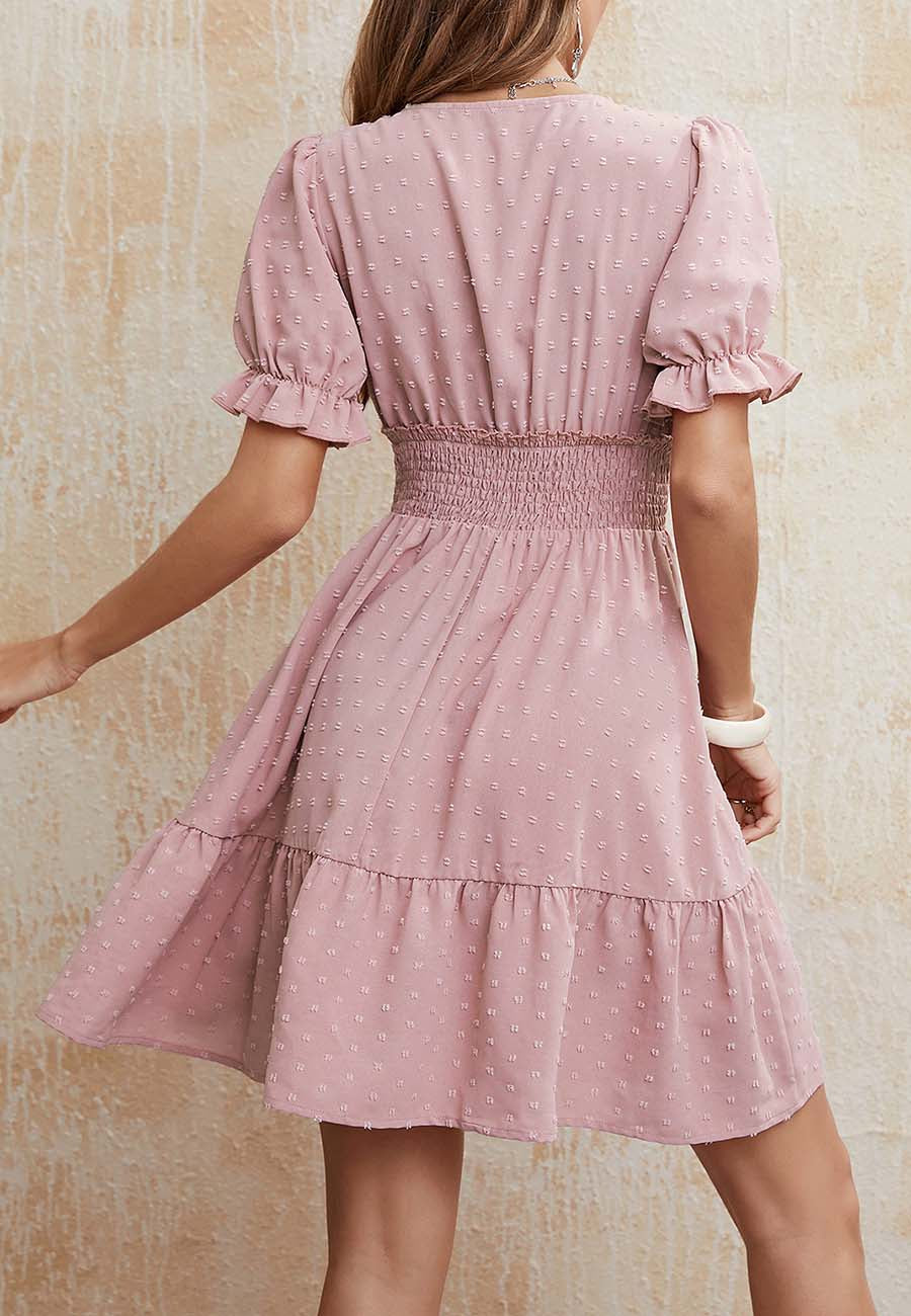 Clip Dot Surplice Neck Dress