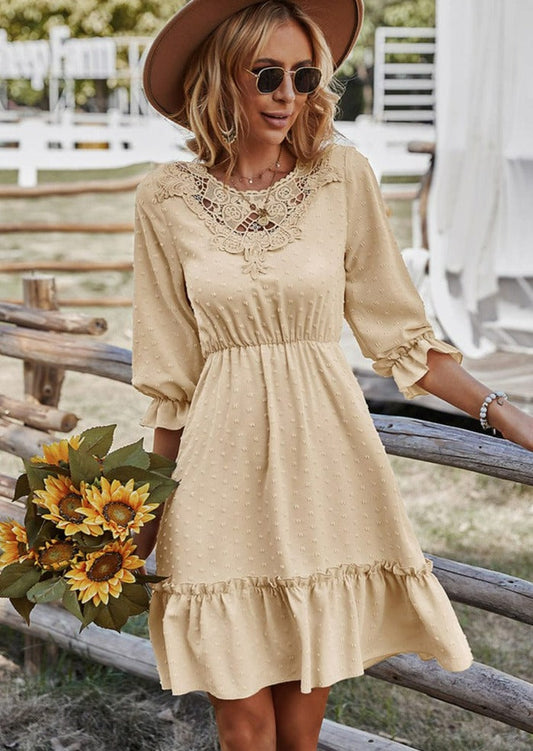 Crochet Lace Clip Dot Neck Dress