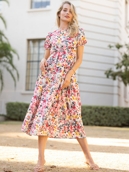 Puff Sleeve Keyhole Back Dress