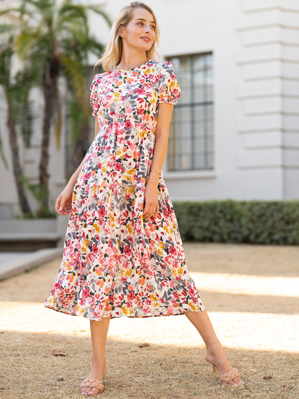 Puff Sleeve Keyhole Back Dress