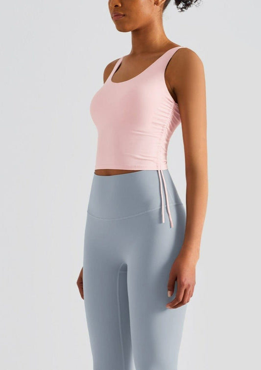 Scoop Neck Ruched Side Buttery Soft Sports Bra Tank