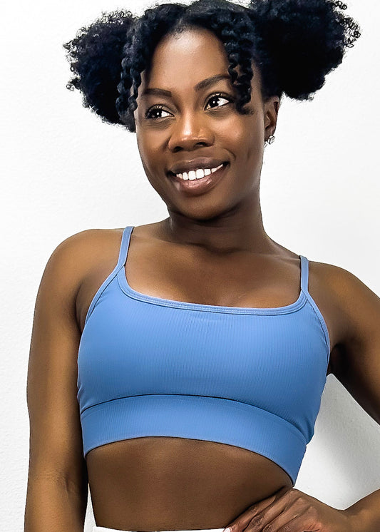 Ribbed Scoop Neck Thin Tank Sports Bra