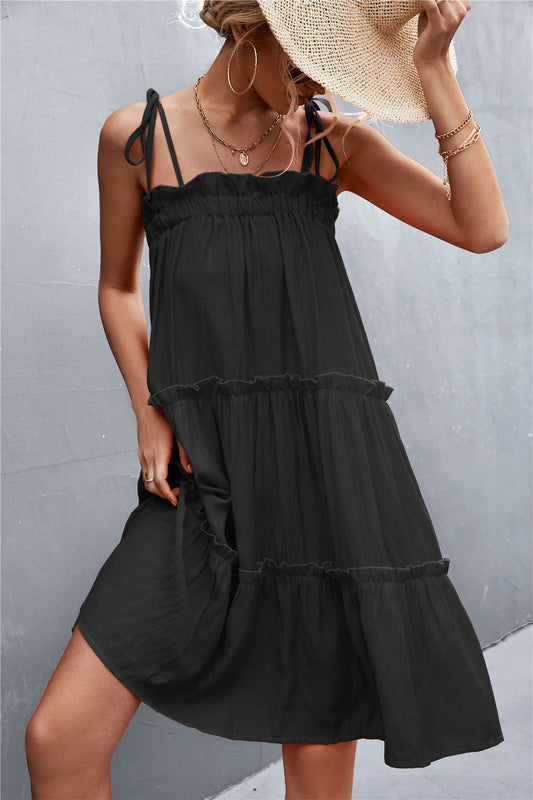 Straight Neck Tie Shoulder Dress