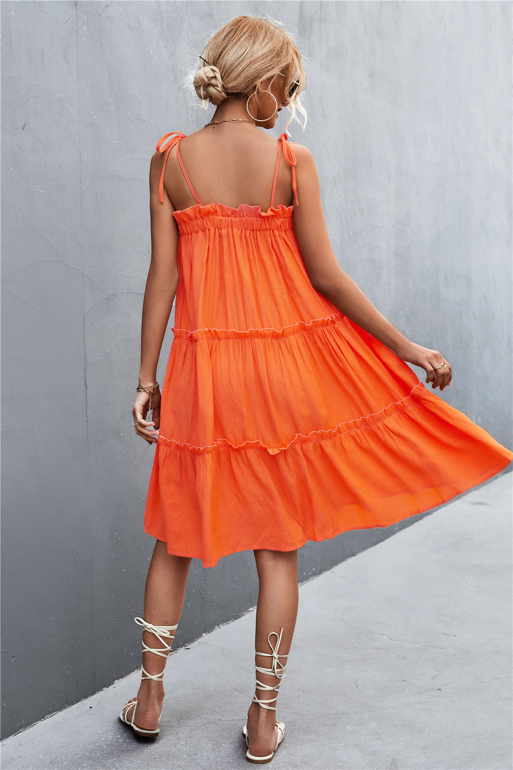 Straight Neck Tie Shoulder Dress