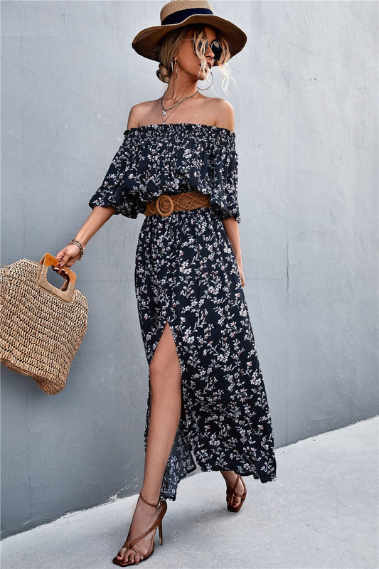 Off Shoulder Front Slit Dress