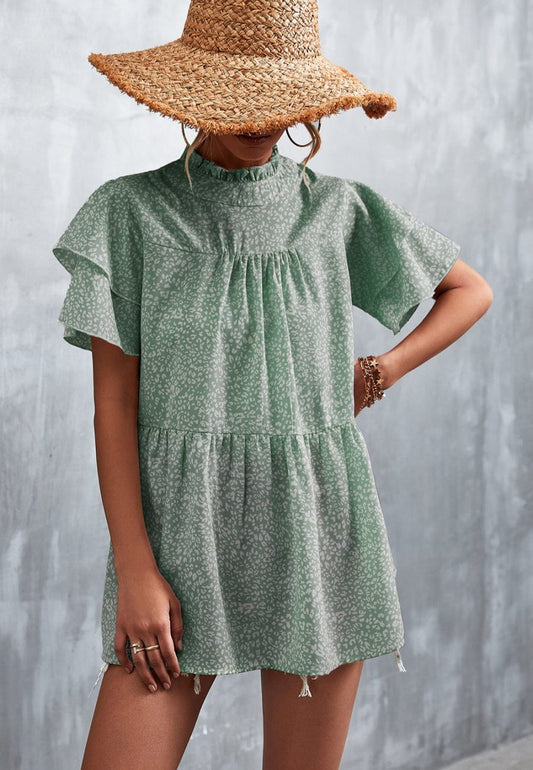 Ruffle Neck Tiered Light Blouse