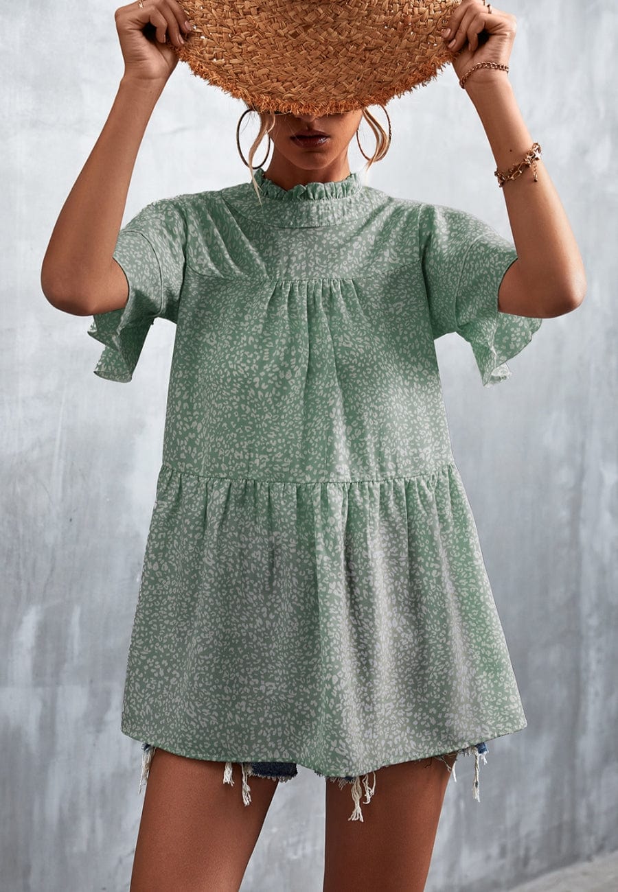 Ruffle Neck Tiered Light Blouse