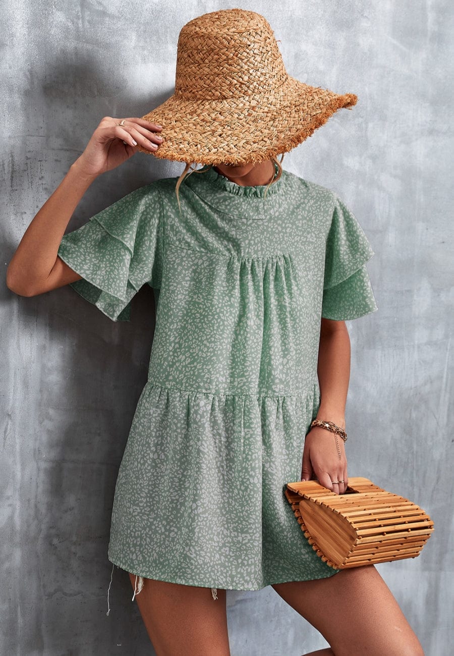 Ruffle Neck Tiered Light Blouse