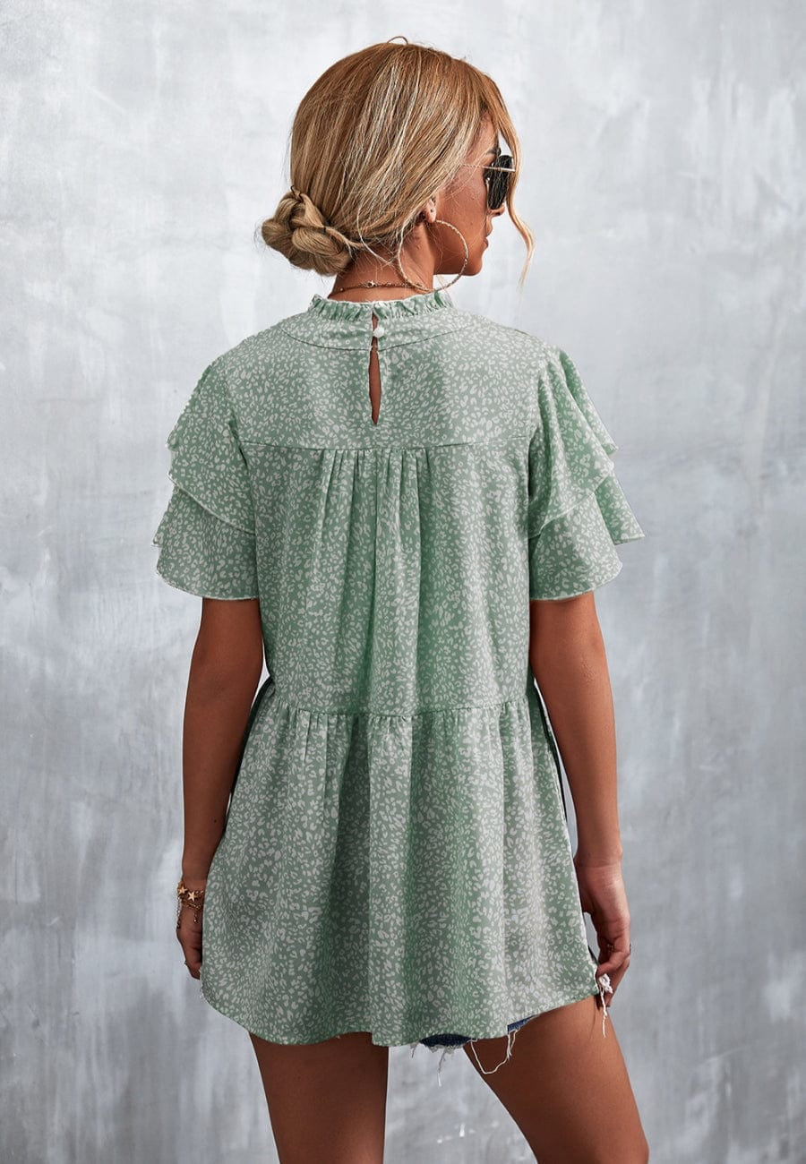 Ruffle Neck Tiered Light Blouse
