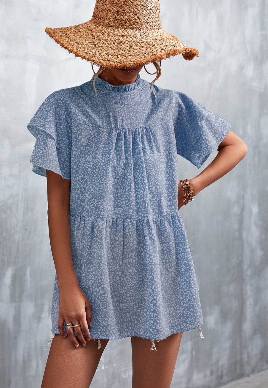 Ruffle Neck Tiered Light Blouse