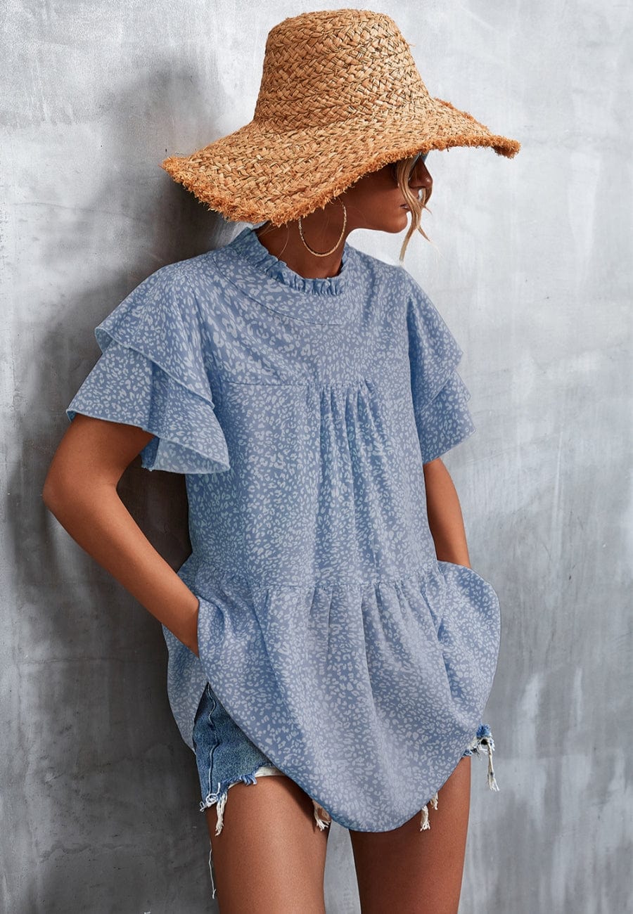 Ruffle Neck Tiered Light Blouse
