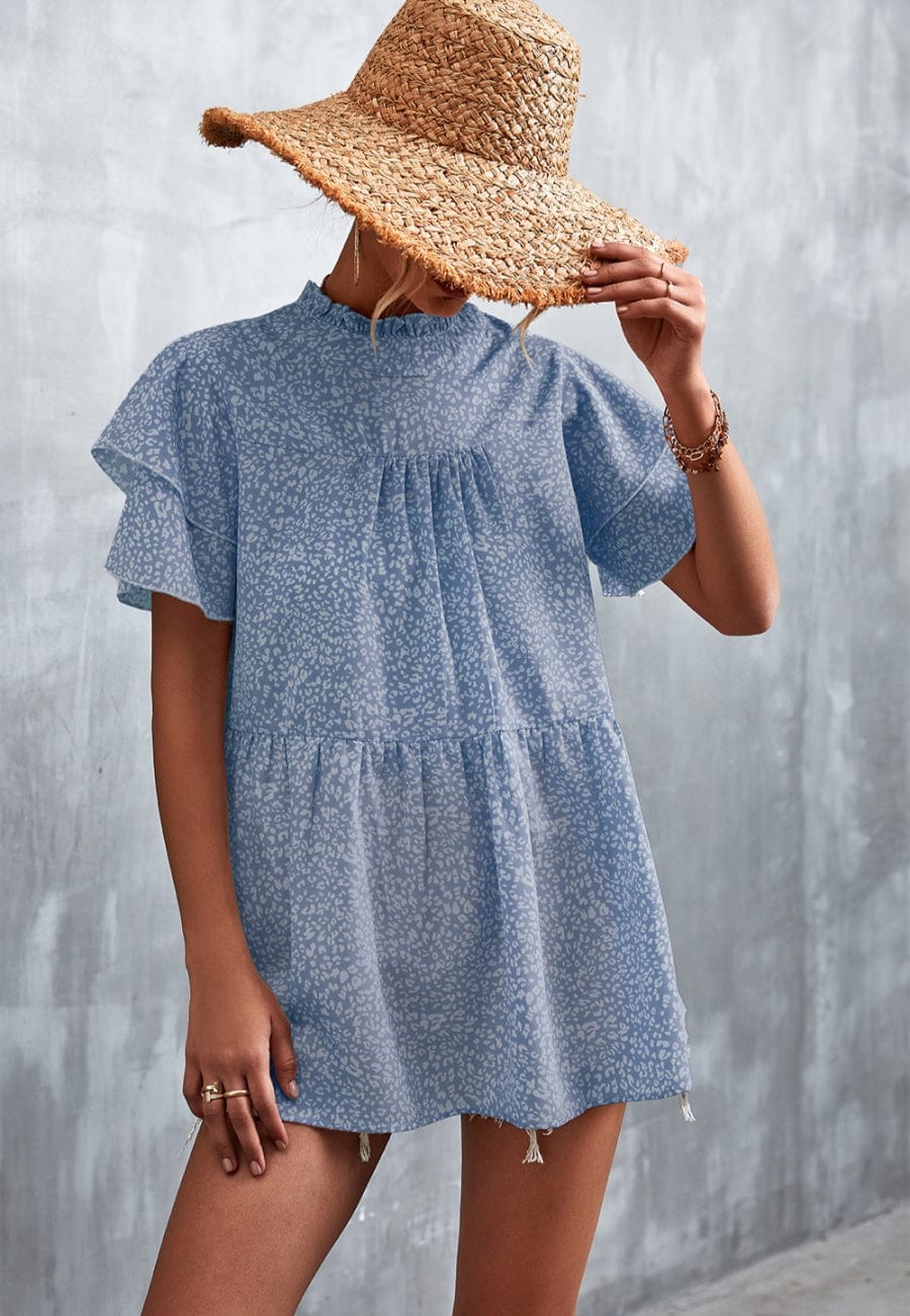 Ruffle Neck Tiered Light Blouse