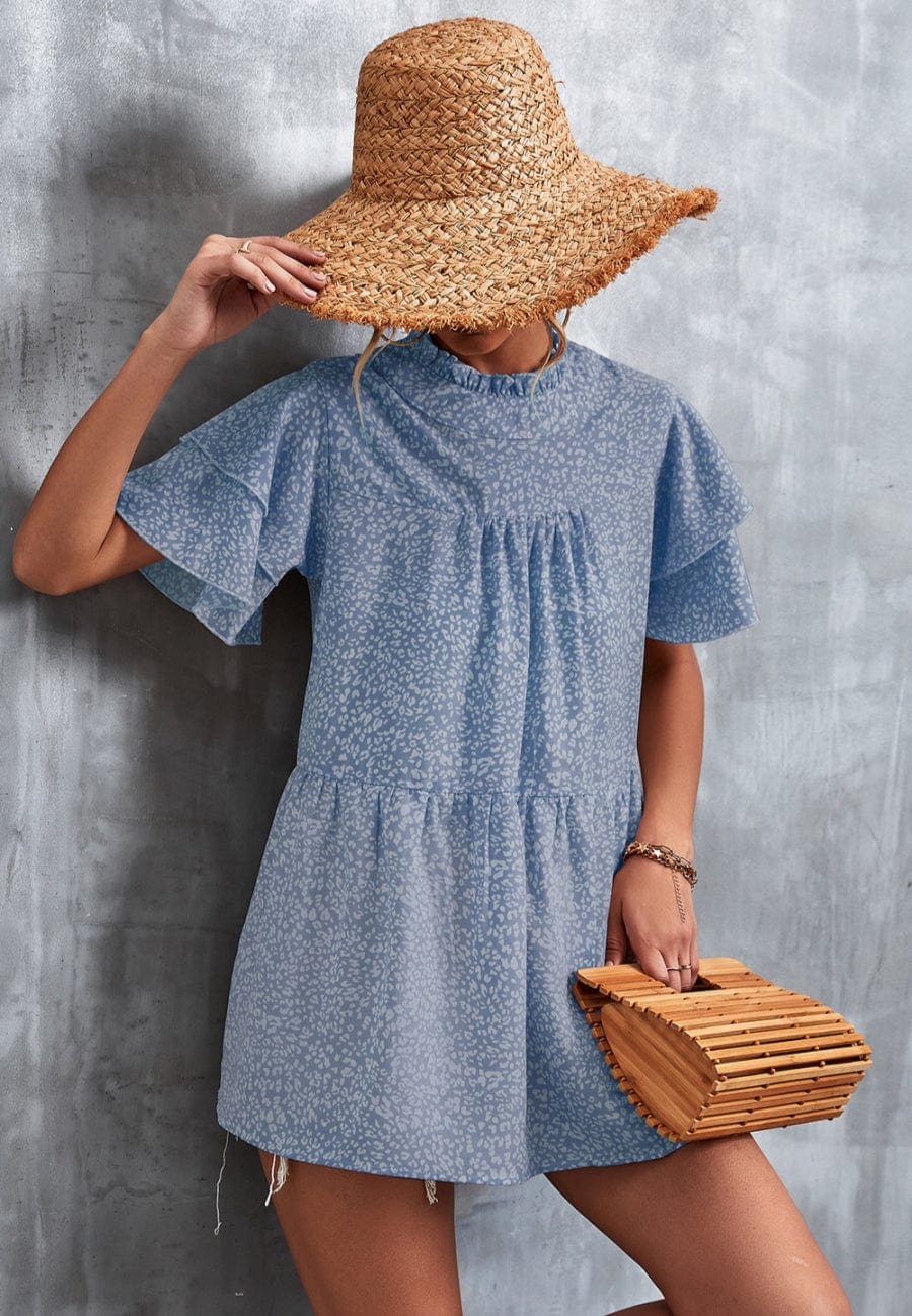Ruffle Neck Tiered Light Blouse