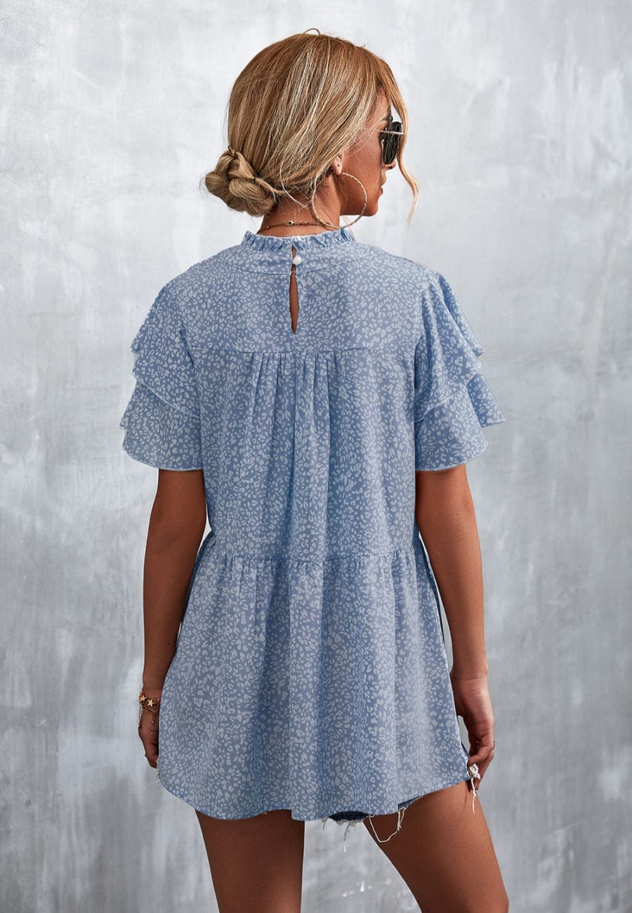 Ruffle Neck Tiered Light Blouse