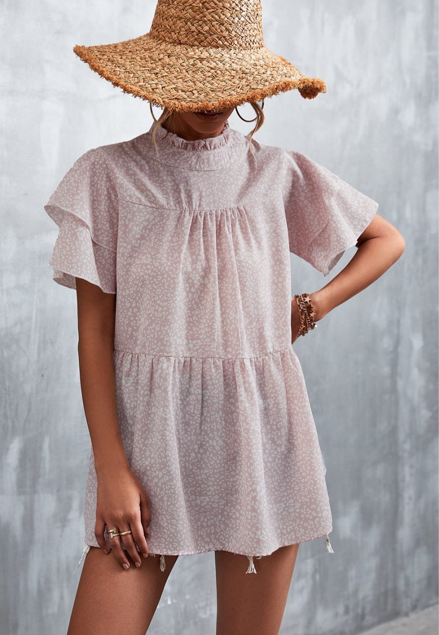 Ruffle Neck Tiered Light Blouse