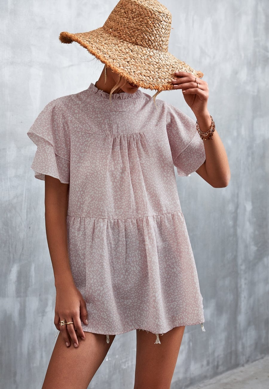 Ruffle Neck Tiered Light Blouse