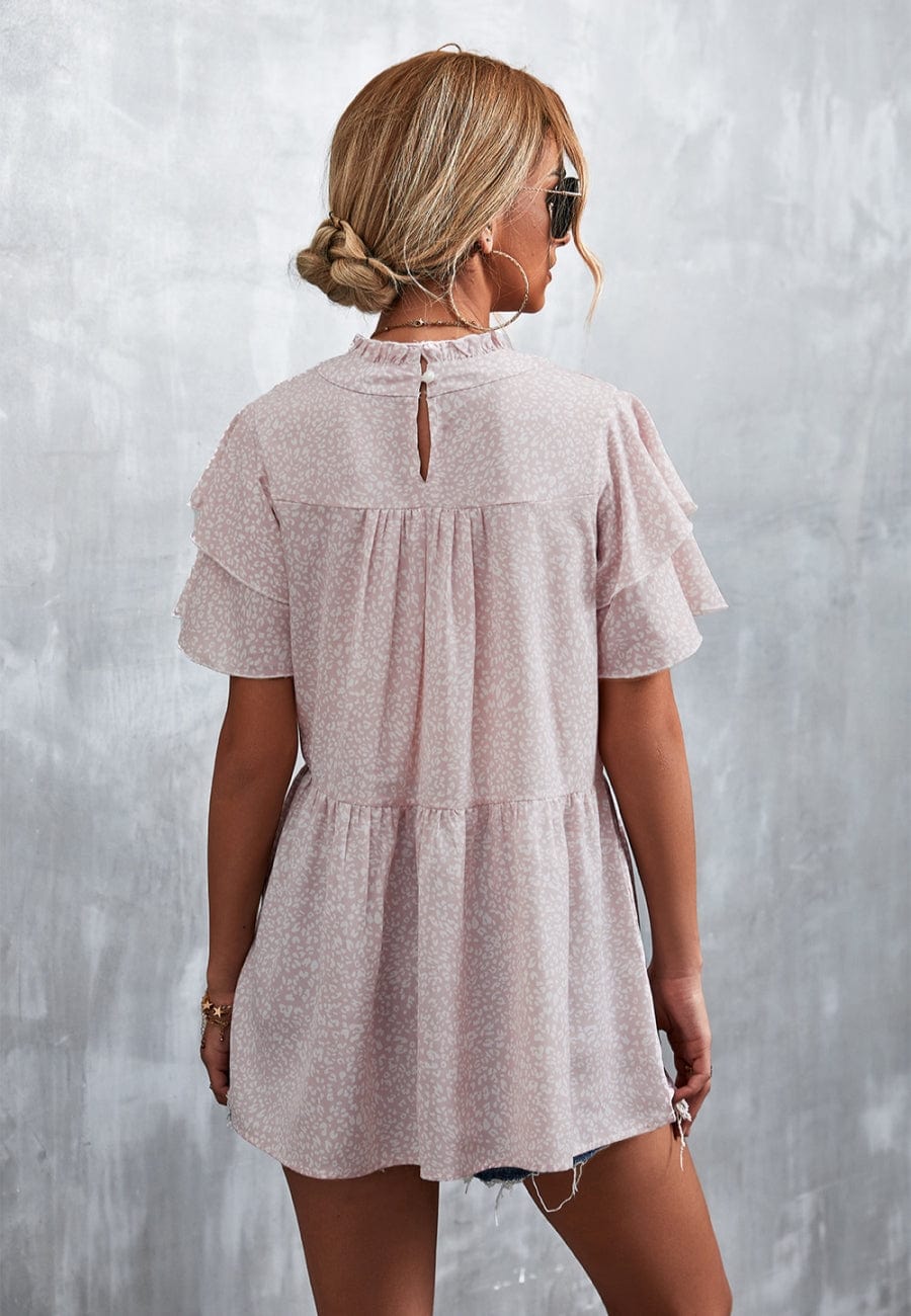 Ruffle Neck Tiered Light Blouse