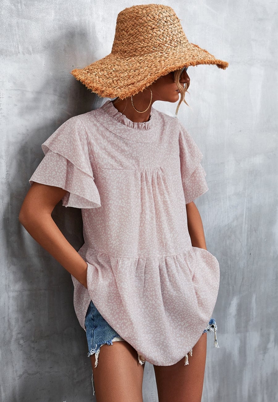 Ruffle Neck Tiered Light Blouse