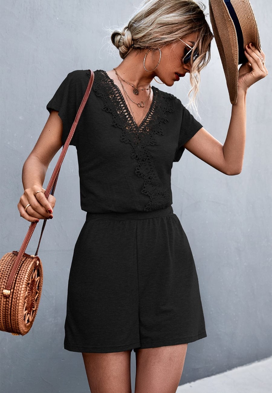 Lace Trim Surplice Neck Romper