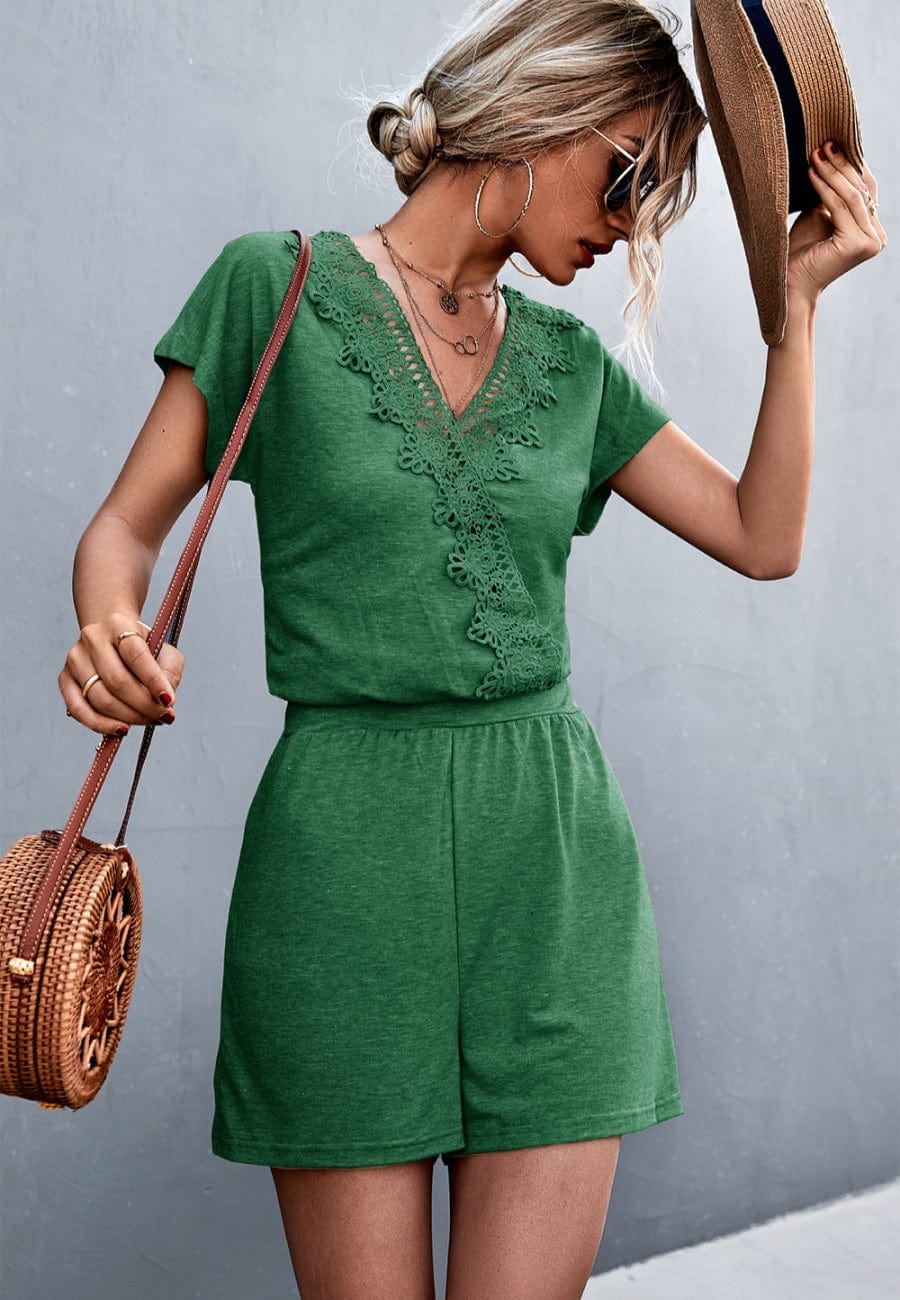 Lace Trim Surplice Neck Romper