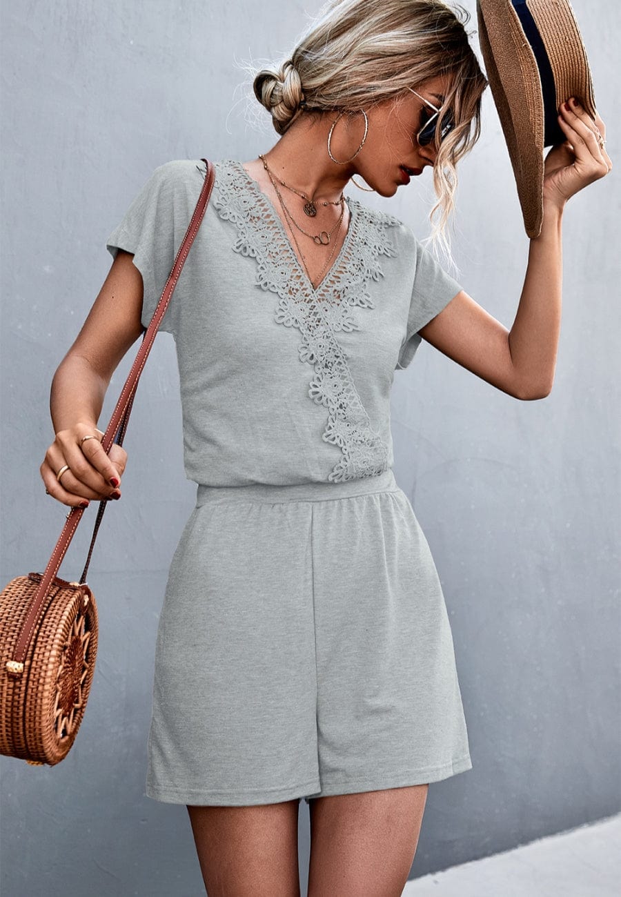 Lace Trim Surplice Neck Romper