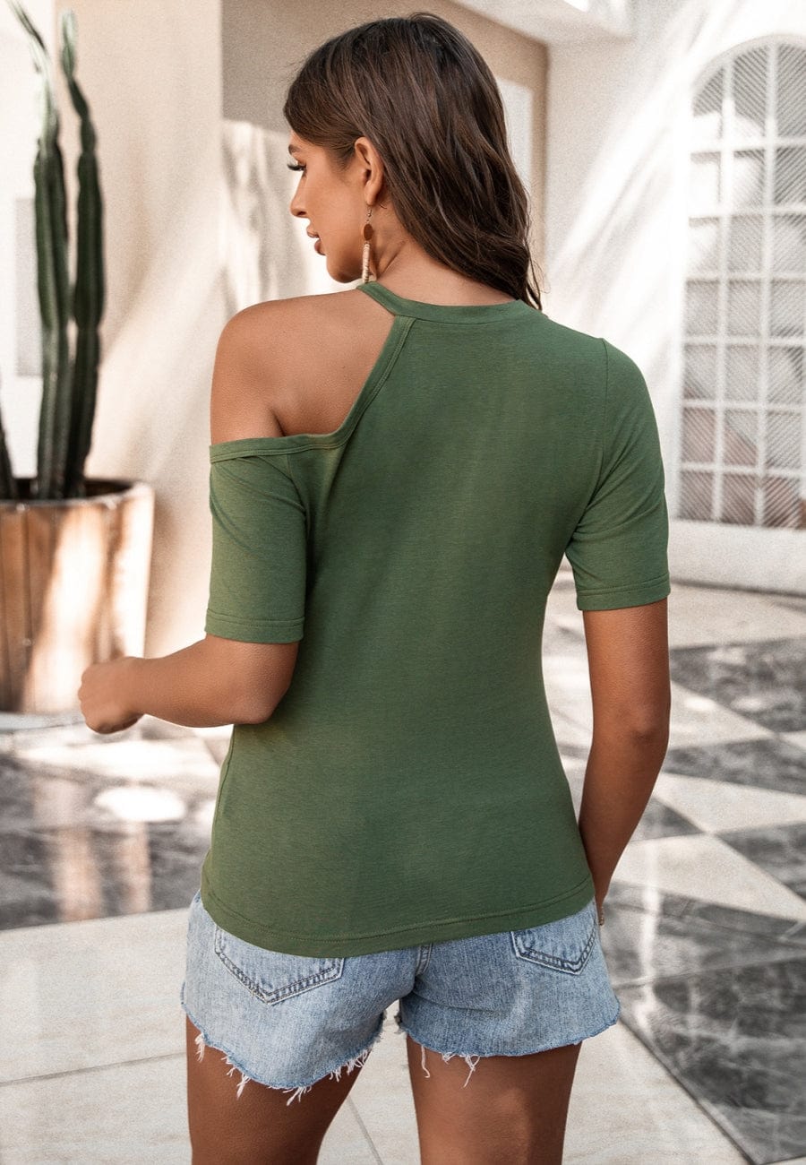 Round Neck Shoulder Cutout Shirt