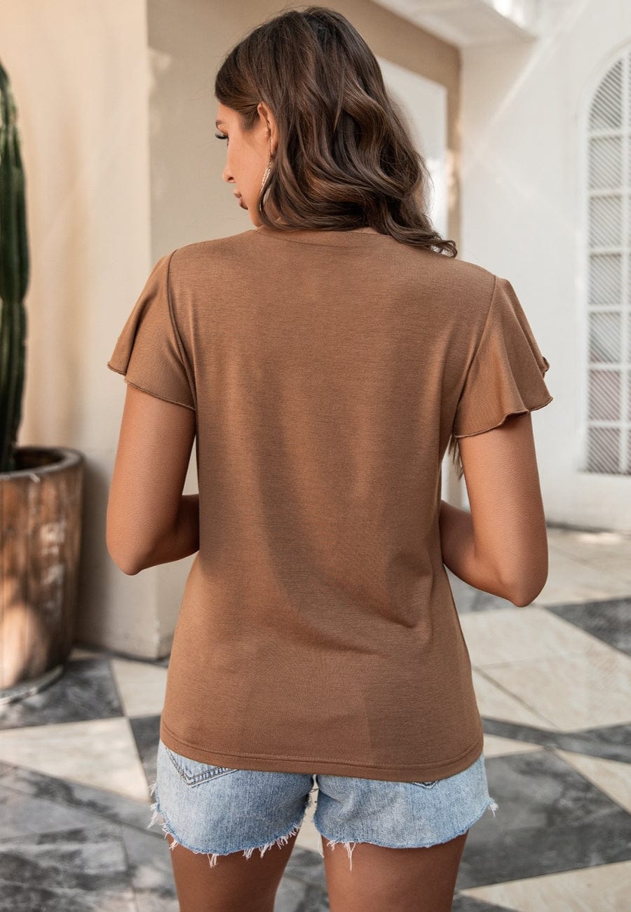 Lace Trim Flutter Sleeve Blouse