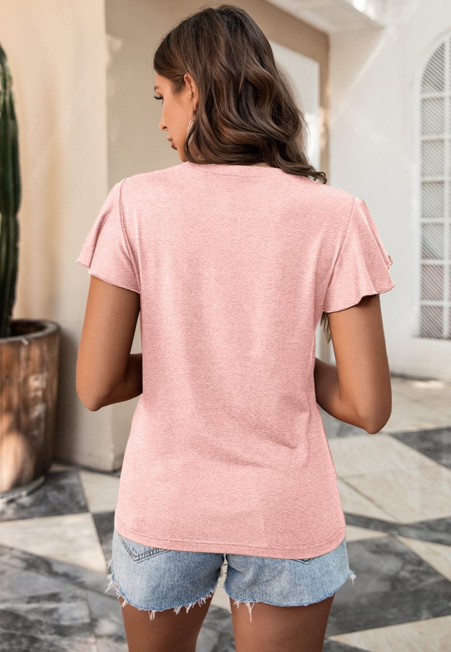 Lace Trim Flutter Sleeve Blouse