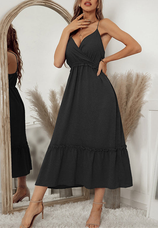 Surplice Plunge Neck Midi Dress