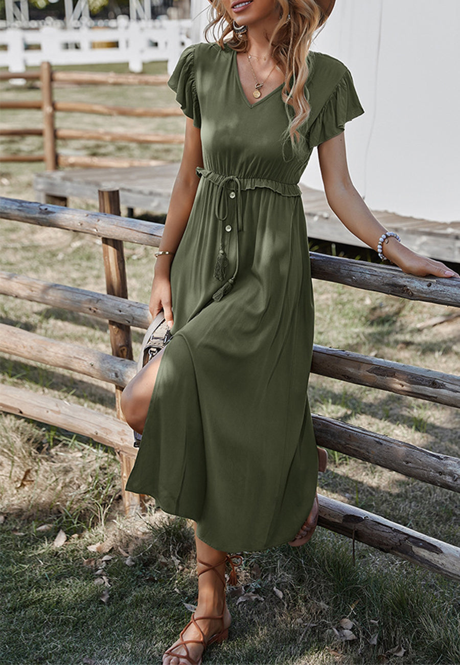 Flutter Sleeve Tie Waist Dress