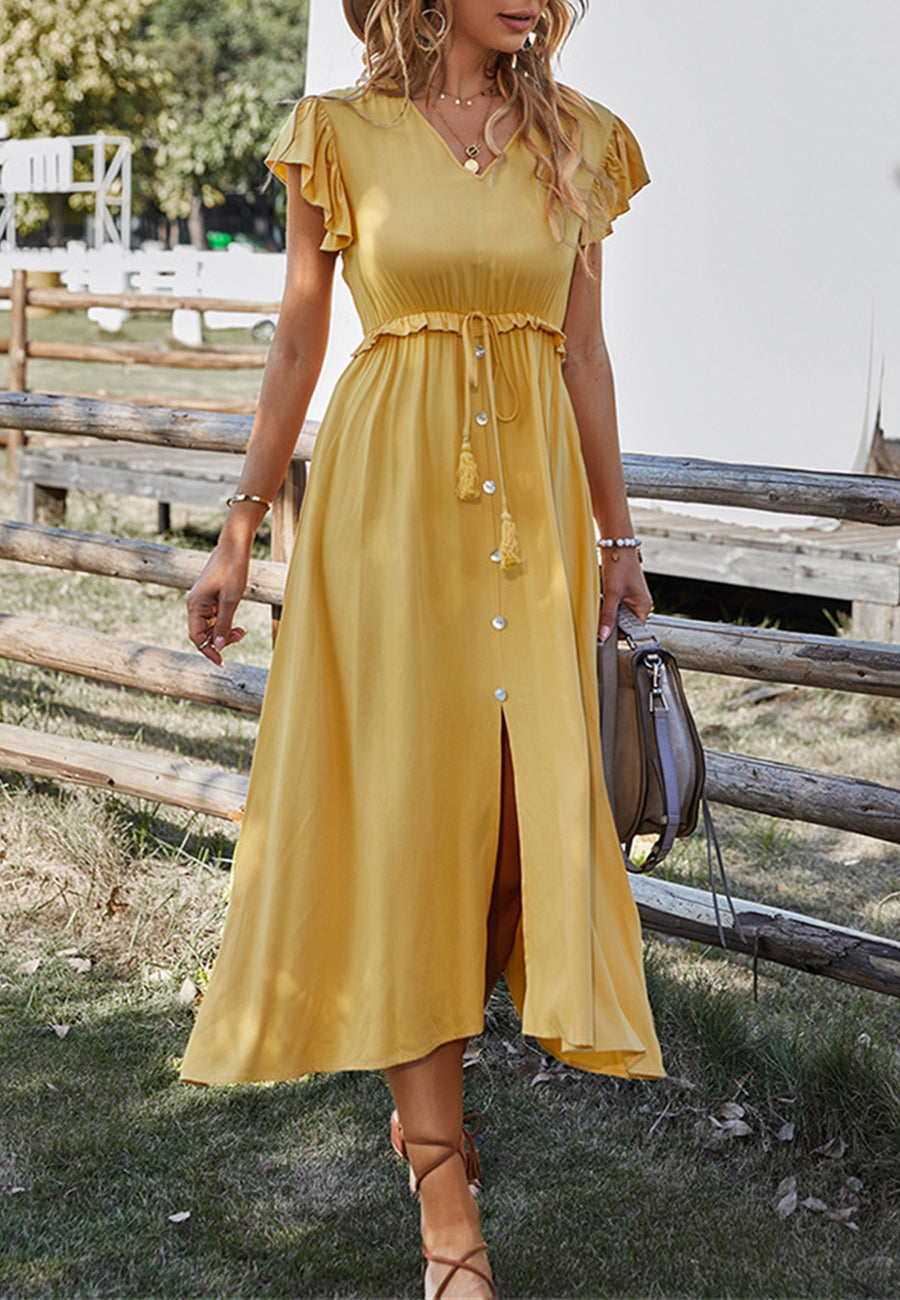 Flutter Sleeve Tie Waist Dress