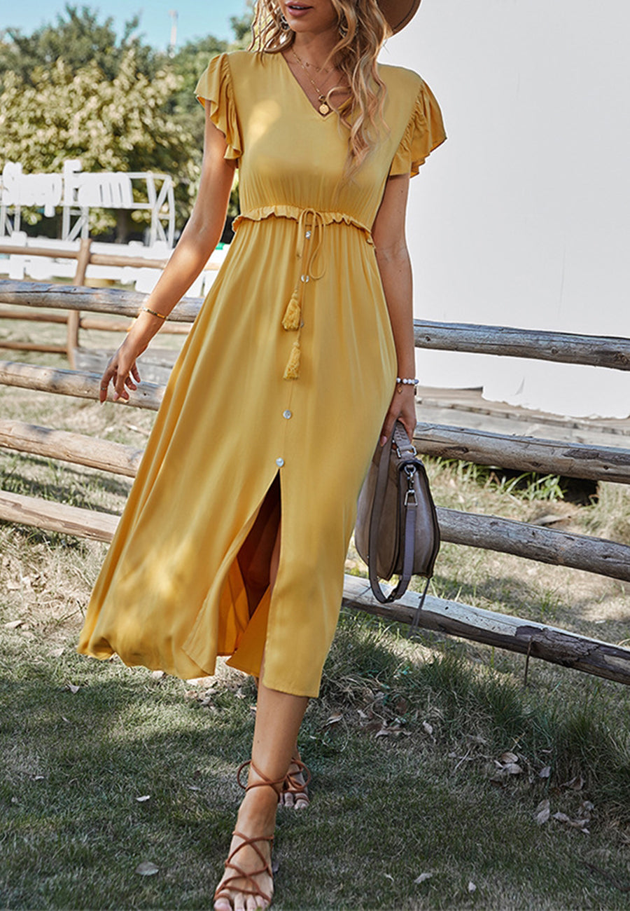 Flutter Sleeve Tie Waist Dress