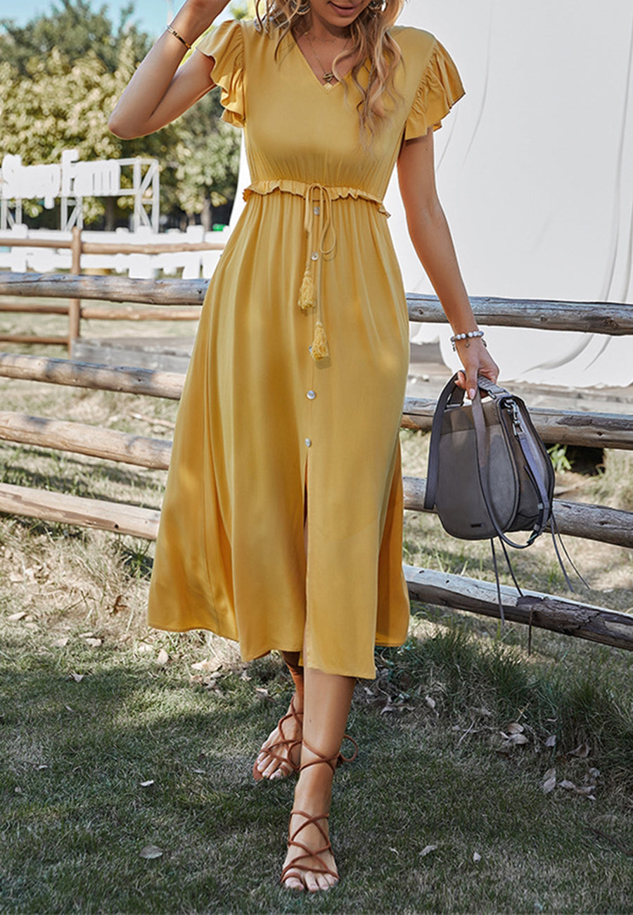 Flutter Sleeve Tie Waist Dress