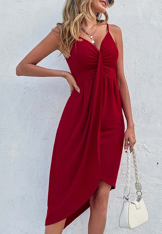 Plunge Neck Draped Dress