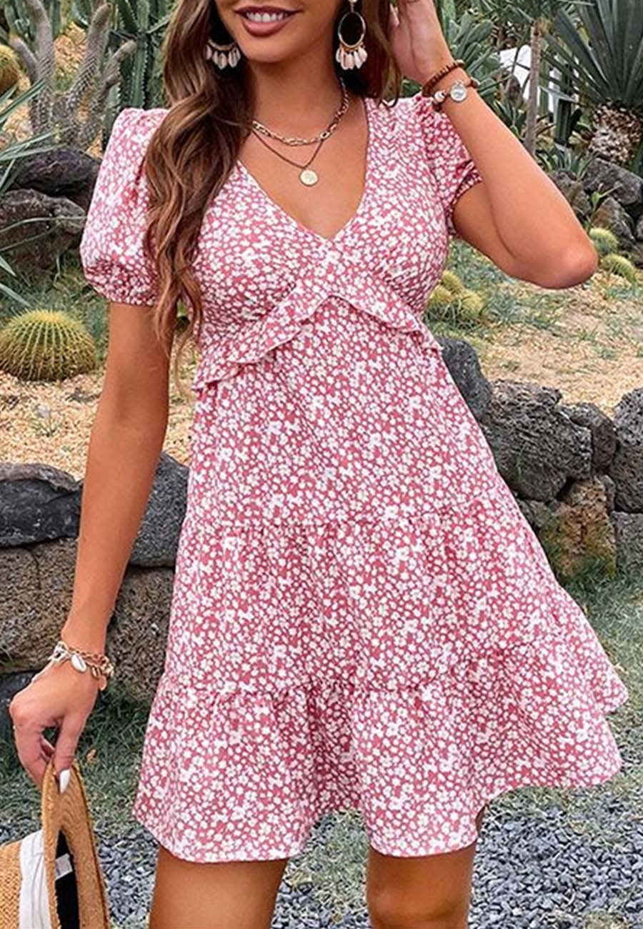 Puff Sleeve Ruffle Dress