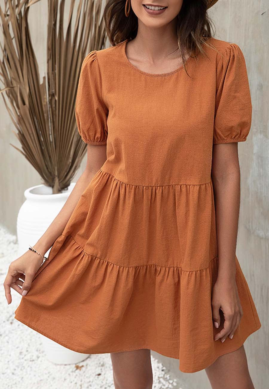 Puff Sleeve Tiered Shift Dress
