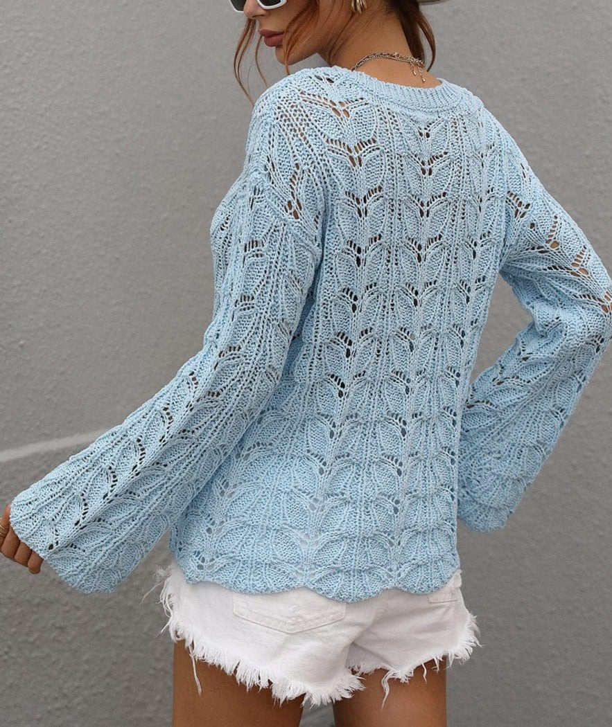 Patterned Knit Bell Sleeve Sweater