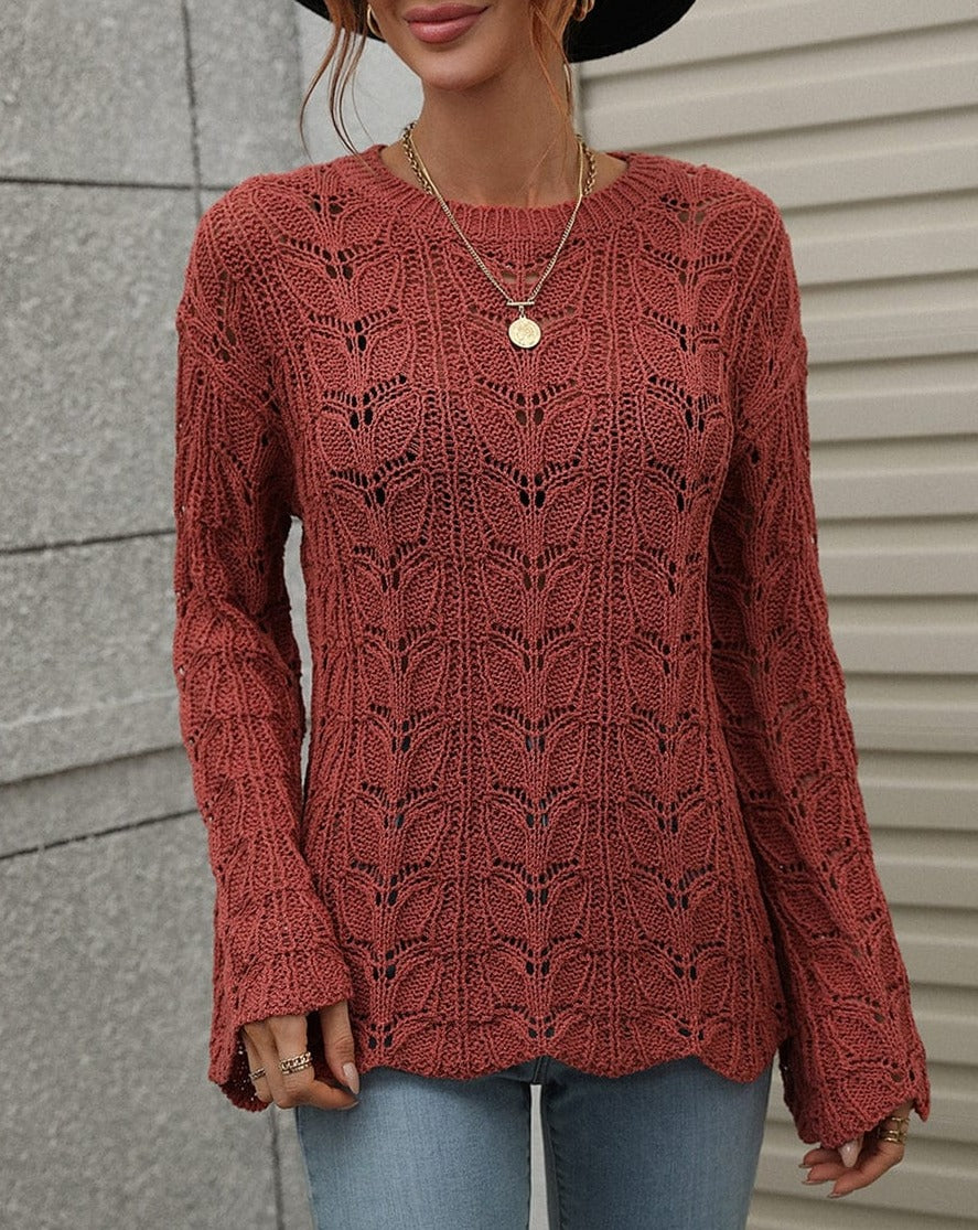 Patterned Knit Bell Sleeve Sweater
