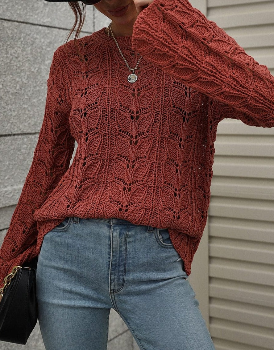 Patterned Knit Bell Sleeve Sweater