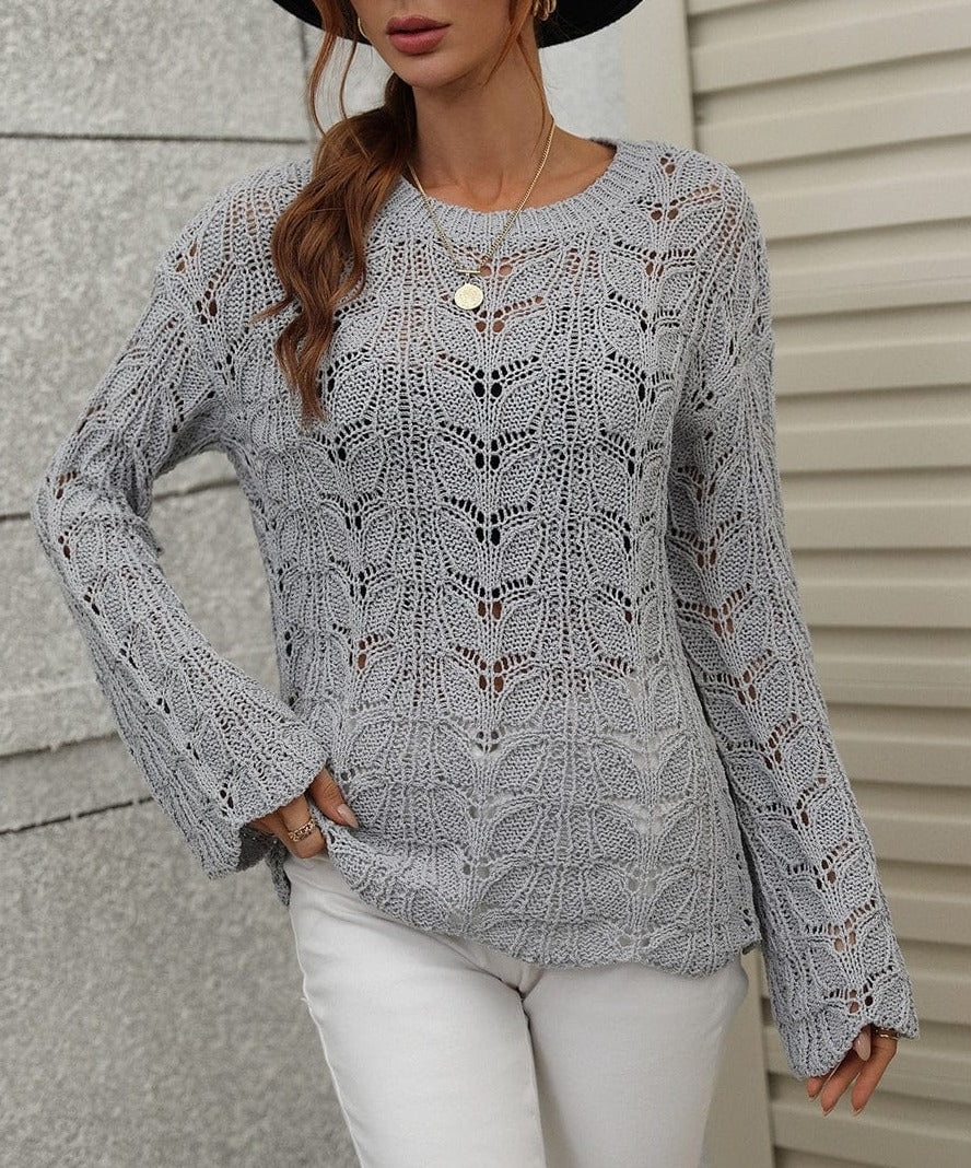 Patterned Knit Bell Sleeve Sweater