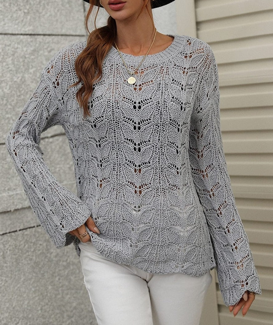 Patterned Knit Bell Sleeve Sweater