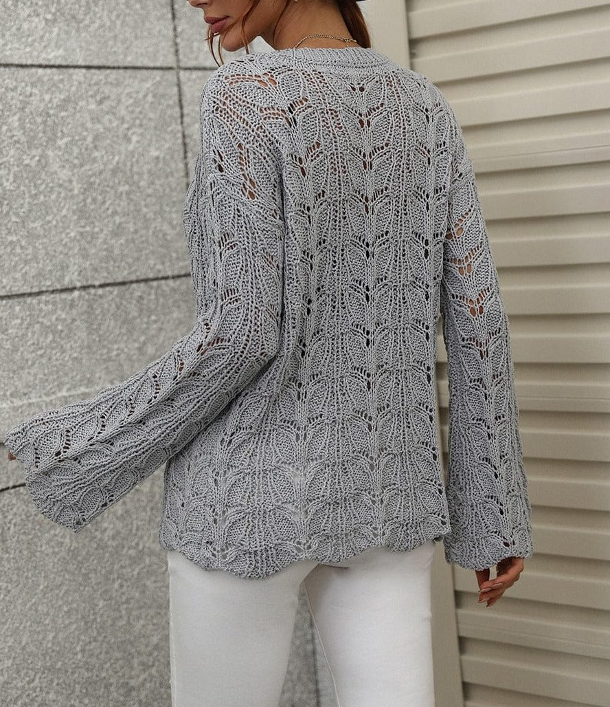 Patterned Knit Bell Sleeve Sweater