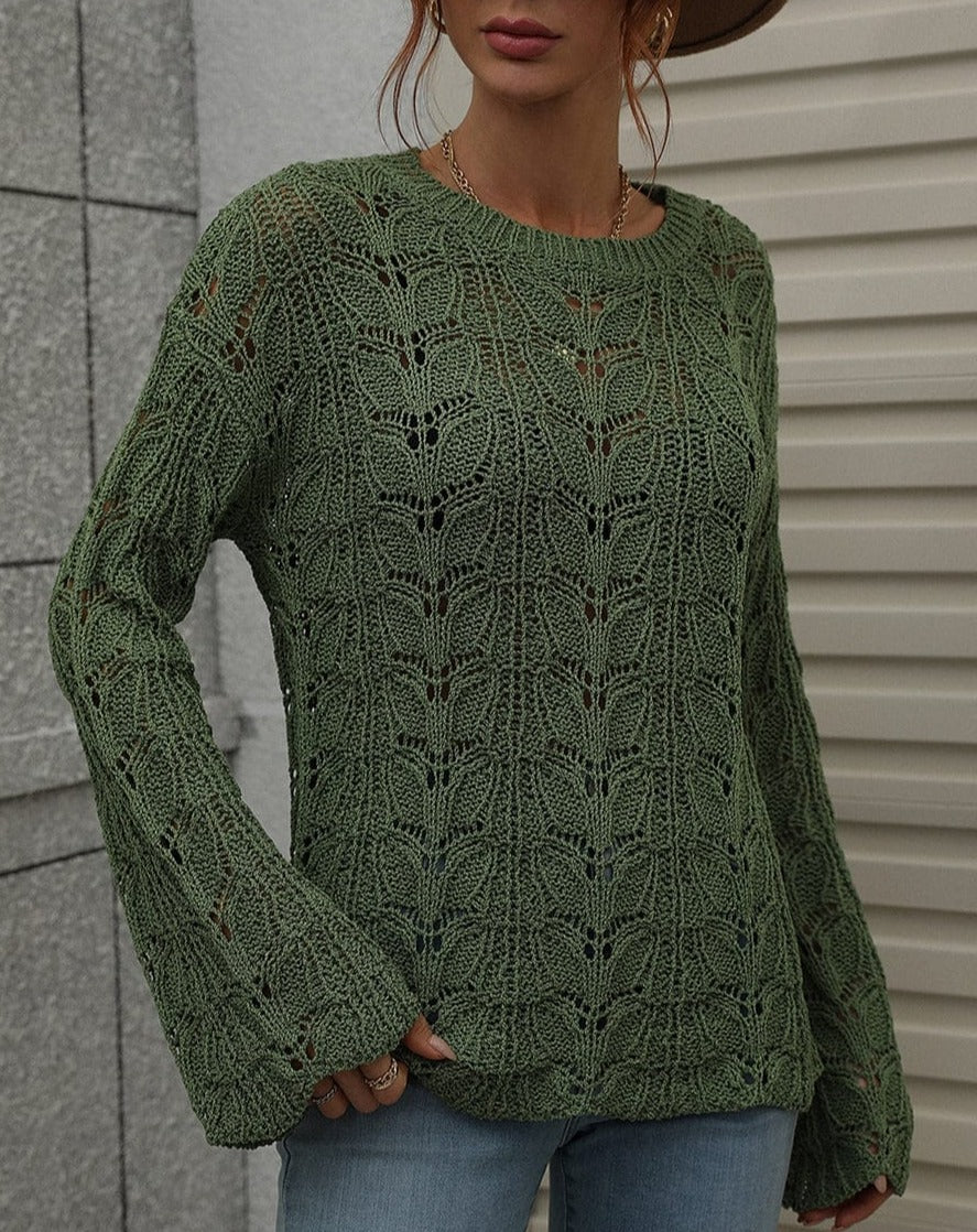 Patterned Knit Bell Sleeve Sweater