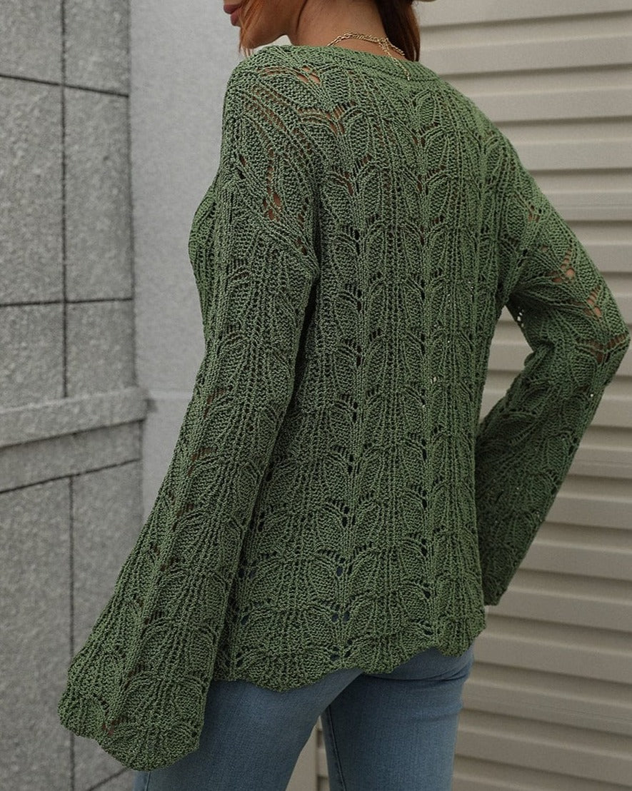 Patterned Knit Bell Sleeve Sweater