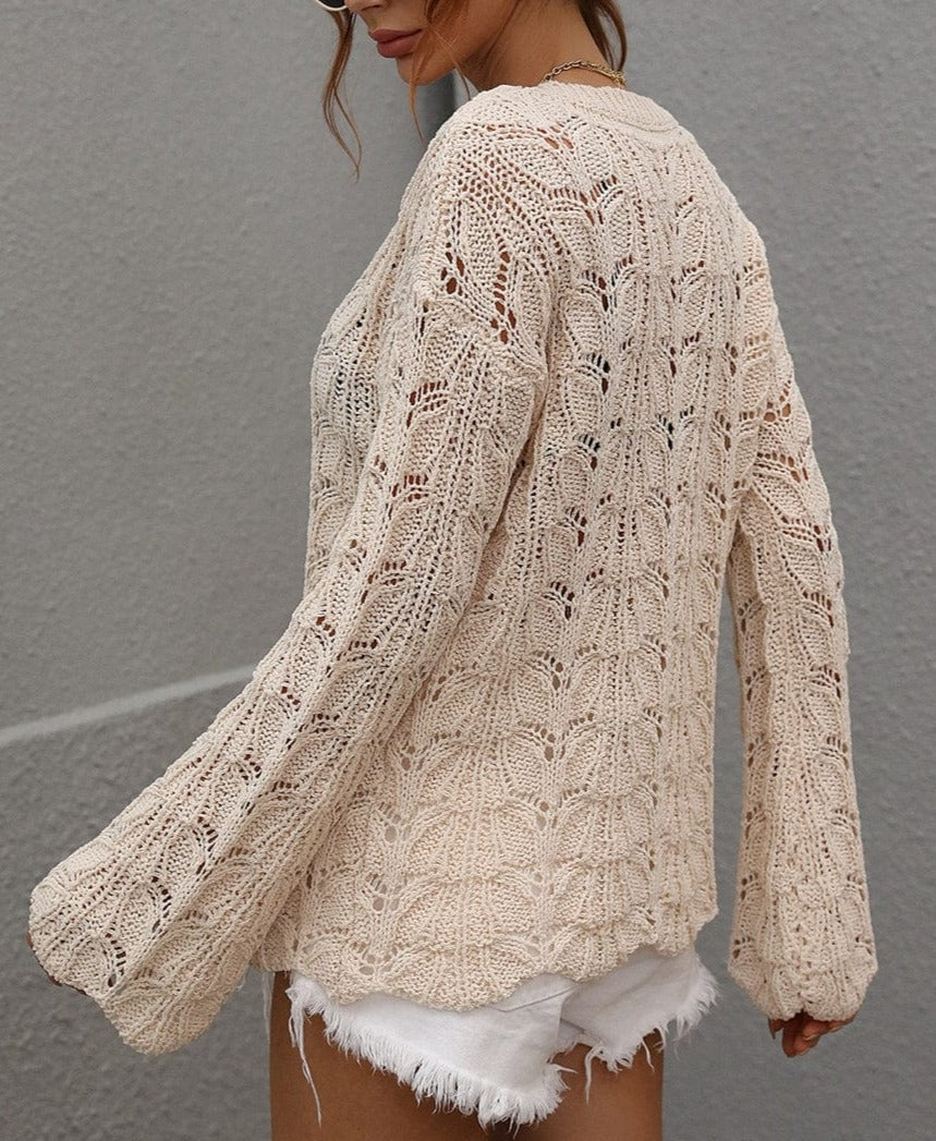 Patterned Knit Bell Sleeve Sweater