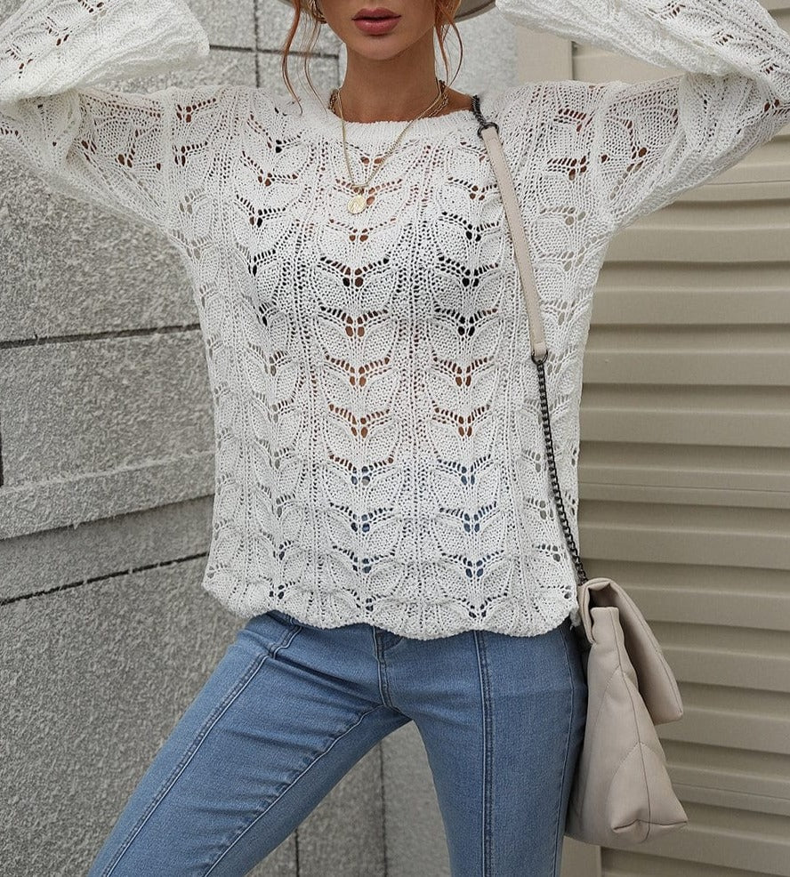 Patterned Knit Bell Sleeve Sweater