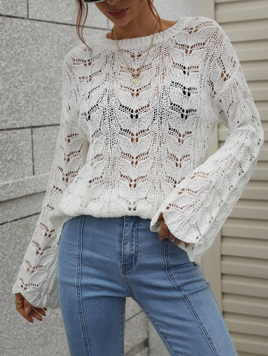 Patterned Knit Bell Sleeve Sweater