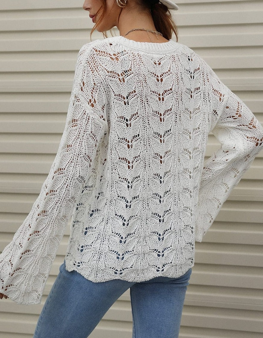 Patterned Knit Bell Sleeve Sweater