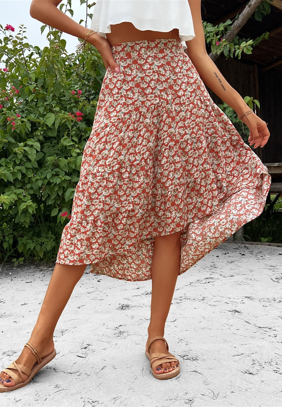 Printed Asymmetrical Hem Skirt