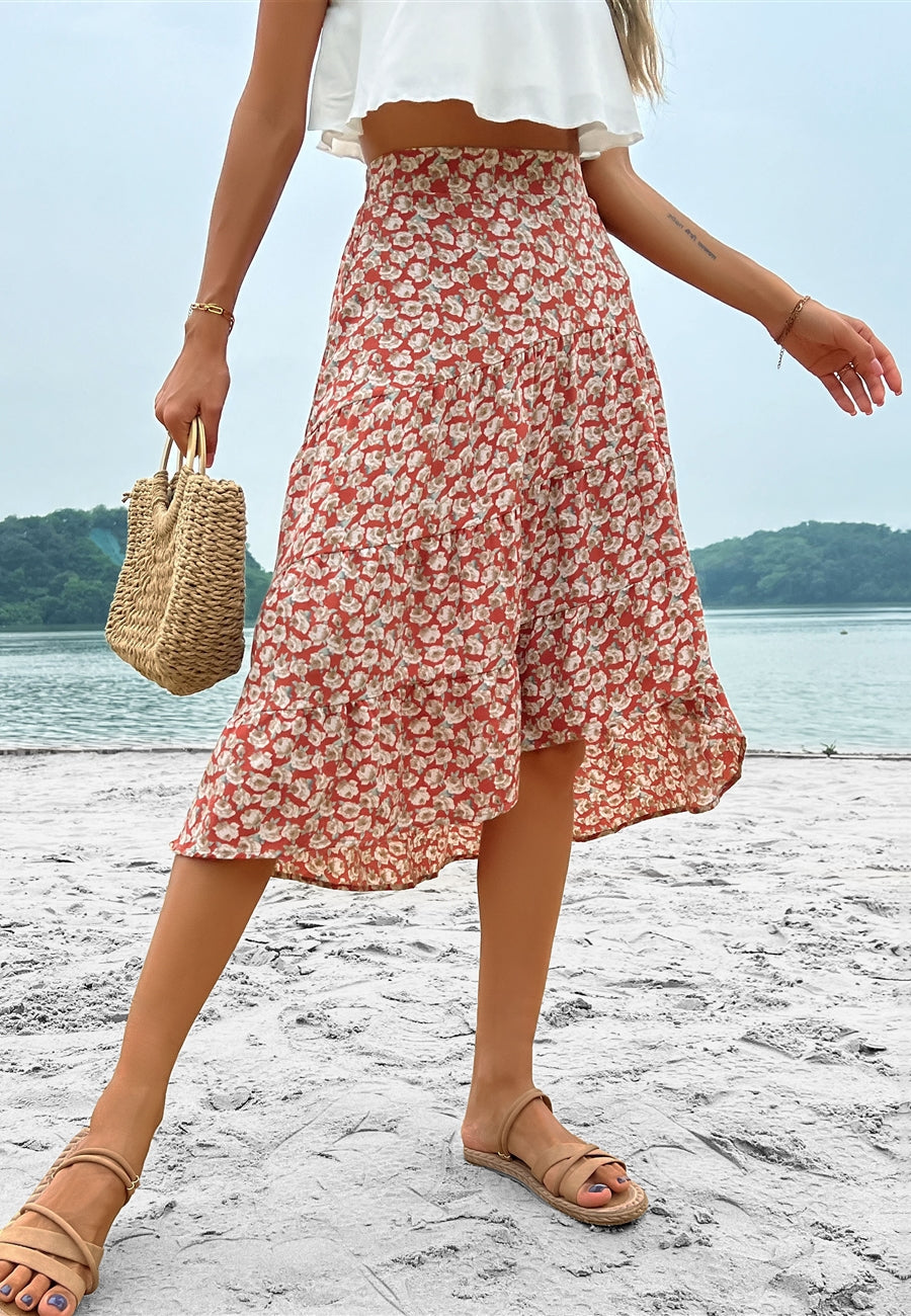 Printed Asymmetrical Hem Skirt
